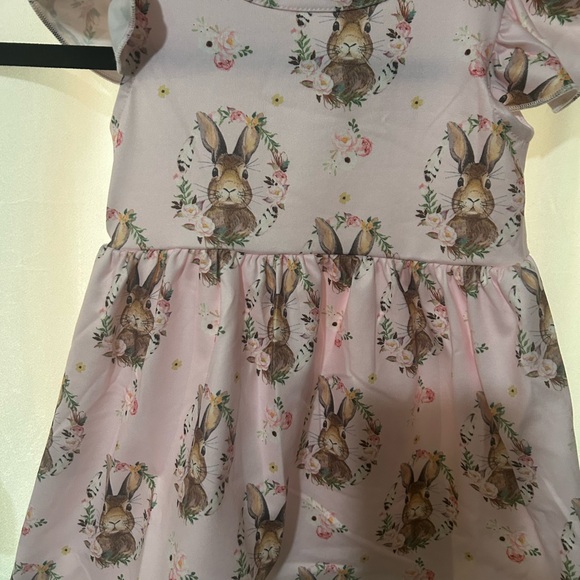 🌱🦢4 FOR $15!🦢🌱 Pink Bunny Print Kids Dress - Picture 2 of 3